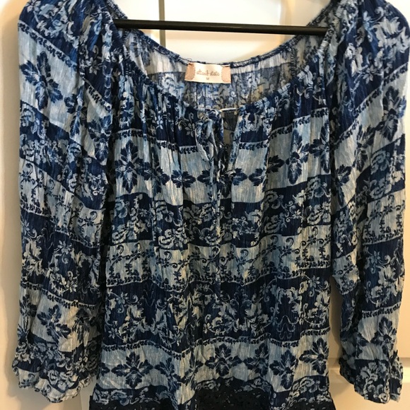 Altard State bandana floral print navy top with crochet accents on the bottom - Picture 4 of 4